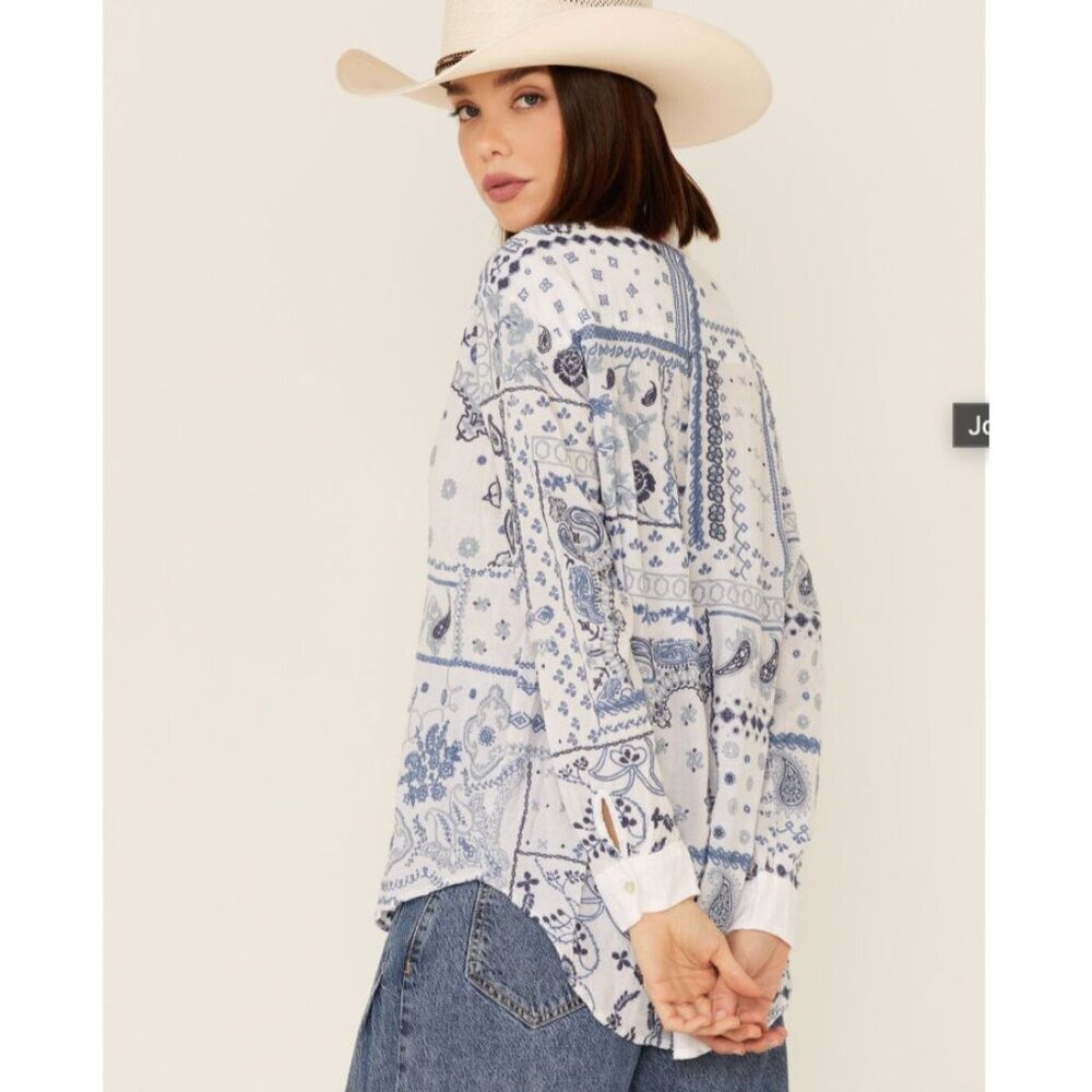 Johnny Was Workshop Vanya Oversized Embroidered Button Down Shirt Size M - Picture 2 of 8